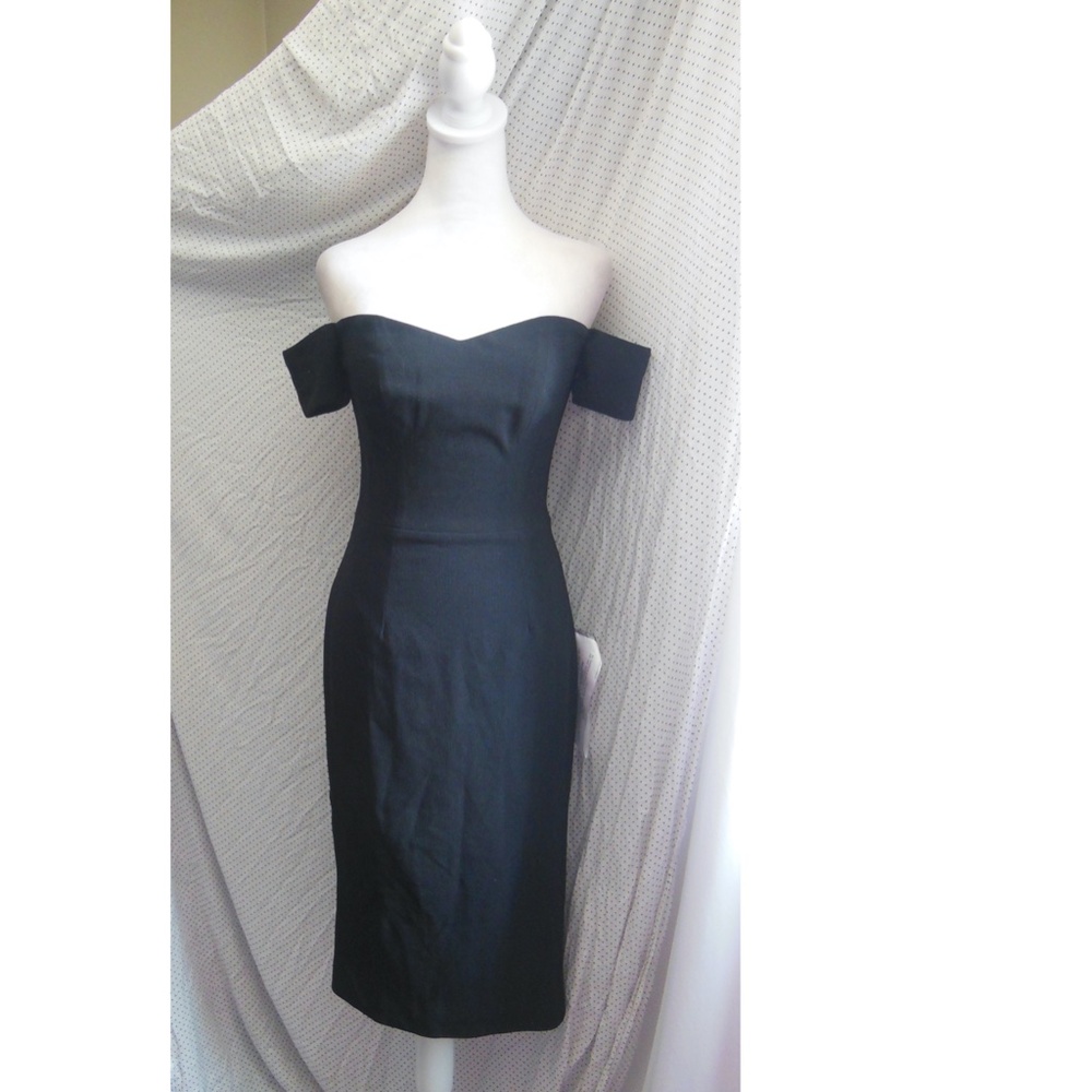NEW DRESS THE POPULATION Black BAILEY Off The Shoulder BODYCON Midi DRESS XS - Picture 3 of 9